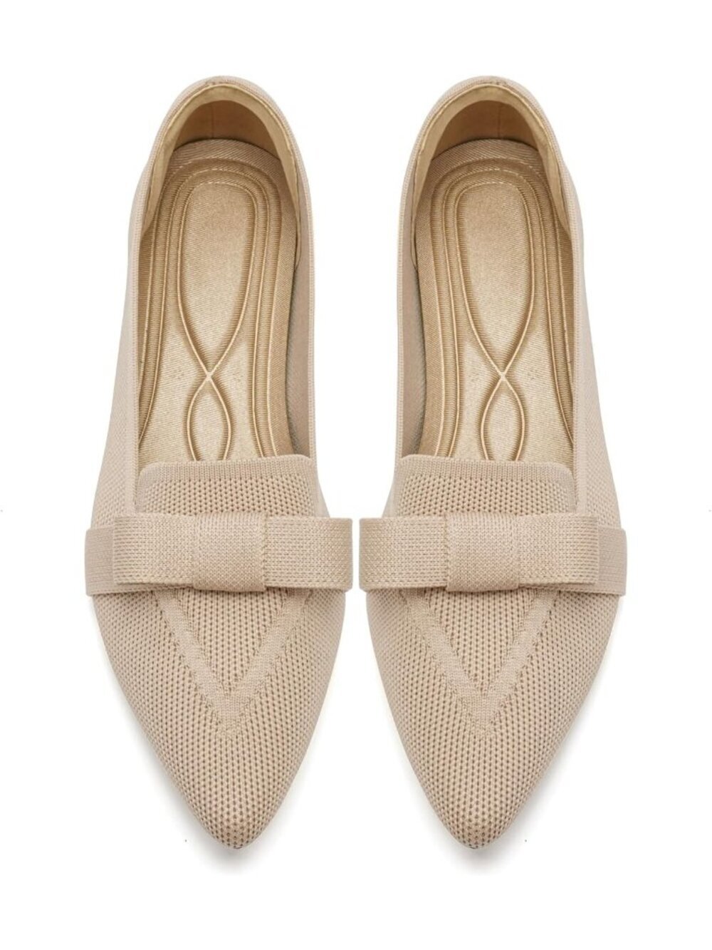 Women's Nude Knit Pointed Toe Casual Slip On Mesh Breathable Comfortable Flats - Picture 1 of 6